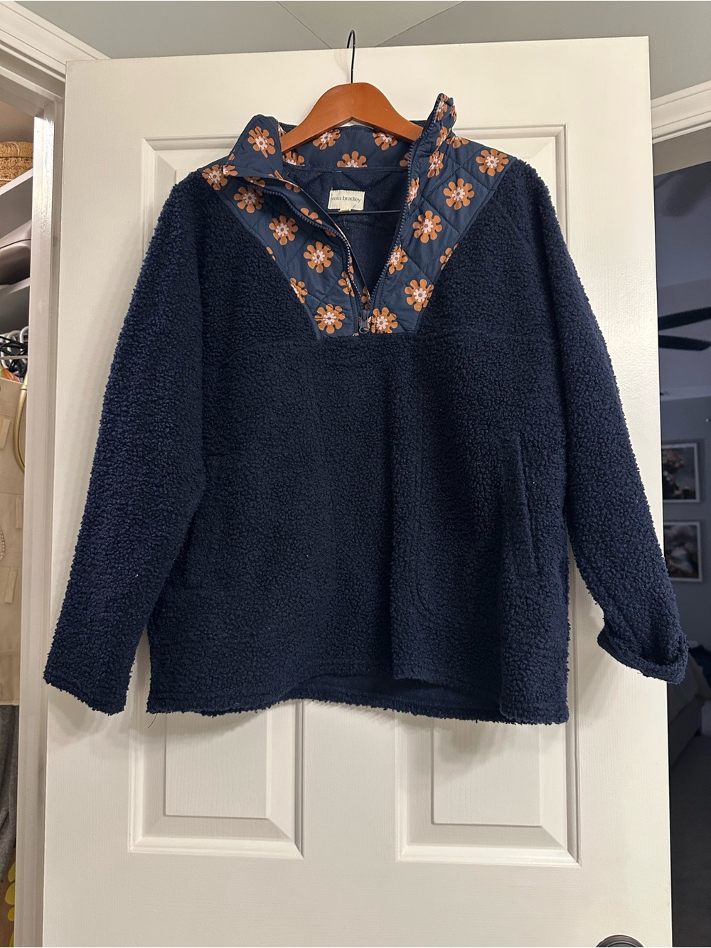 Vera Bradley Navy Sherpa Pullover with Floral Trim